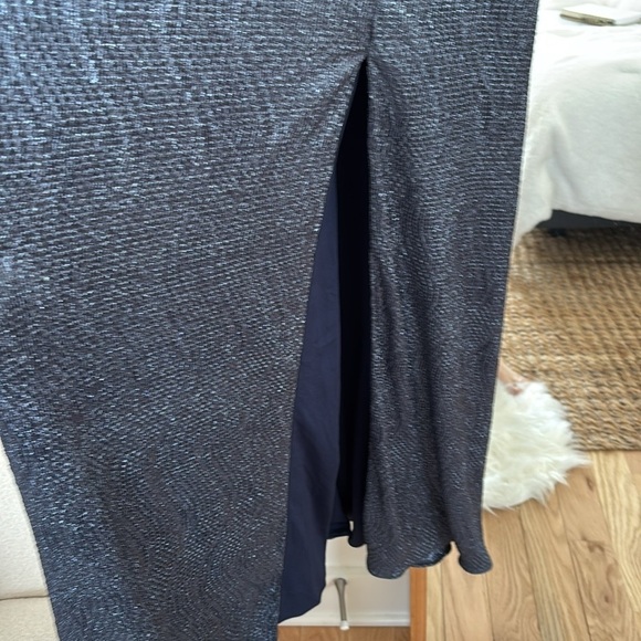 NWT Dessy Collection Navy Blue Metallic Column Sleeveless Gown Formal Dress - Picture 5 of 10